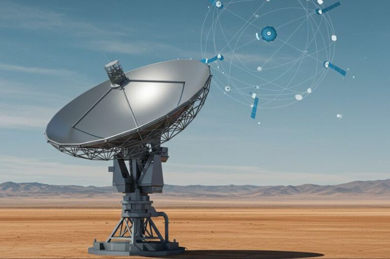 Illustration of satellite dish symbolizing Starlink Business VSAT Plus, showcasing advanced satellite internet solutions for businesses in remote areas