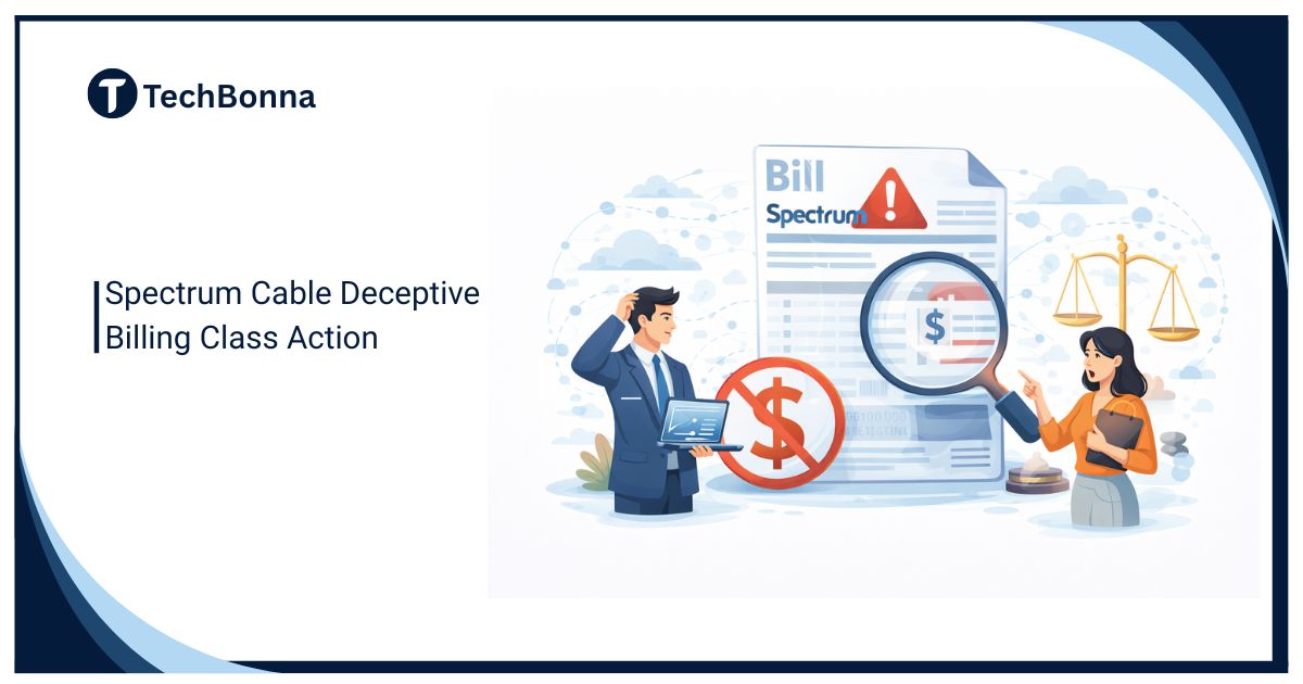 Spectrum Cable Deceptive Billing Class Action illustrated with disputed billing statement, legal scales, and customer complaint concept