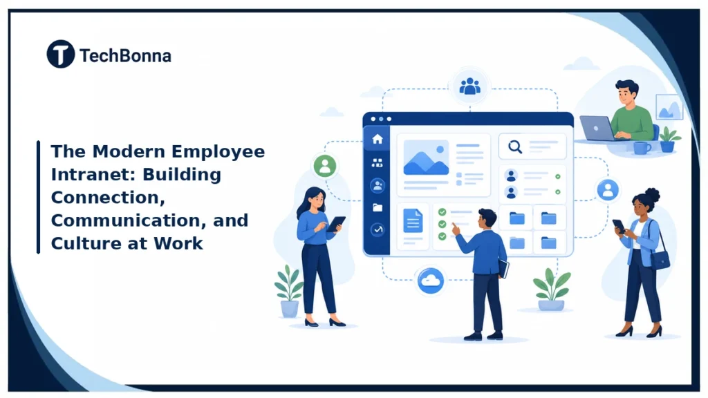 Modern employee intranet connecting hybrid teams through a central digital workplace
