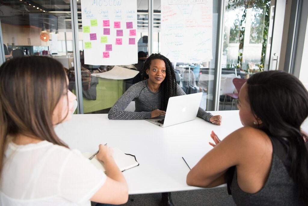 A product team prioritizing a backlog with sticky notes sorted into must have, should have and could have